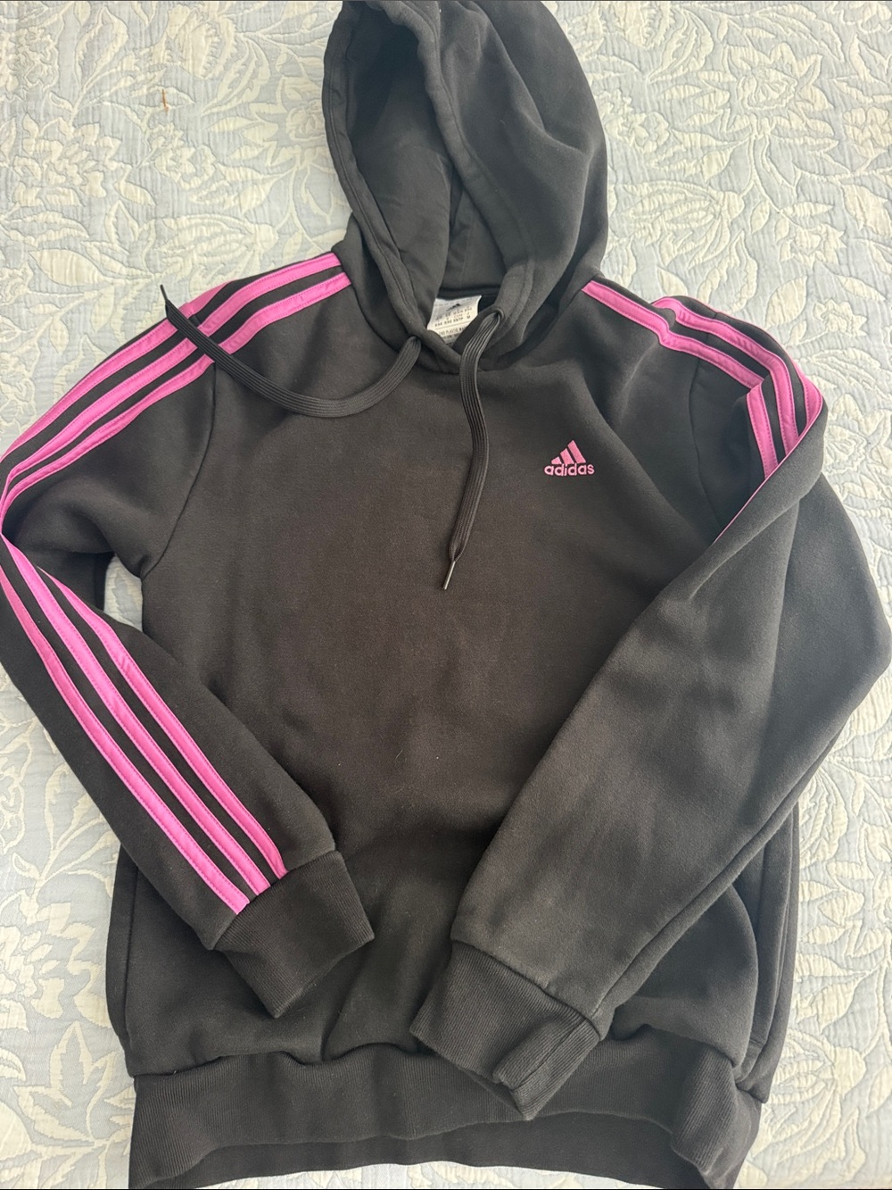 adidas Black Hoodie with pink/purple Stripes XS